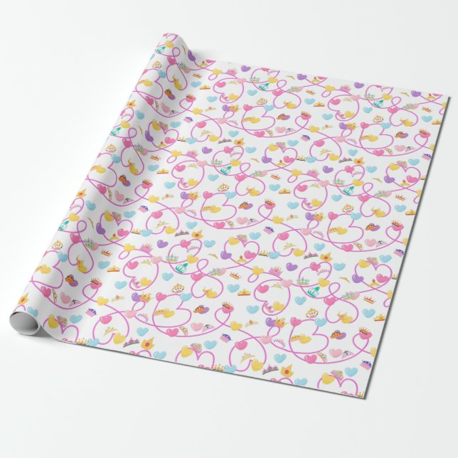 Cadeau papier d'emballage rose princesse couronne (Déroulé)