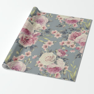 Cadeau papier d'emballage rose roses