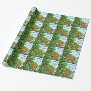 Cadeau Papier d'emballage rouge d'arbre de flamme de