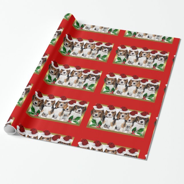 Cadeau Papier d'emballage rouge de chiots de beagle de (Déroulé)
