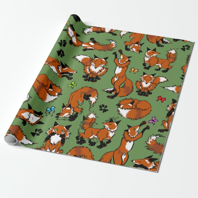 Cadeau Papier d'emballage rouge de Fox - choisissez la (Déroulé)