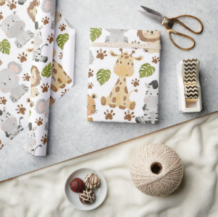Cadeau Papier d'emballage safari pour bébés animaux migno
