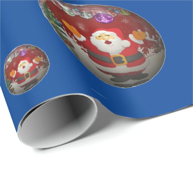 Cadeau Papier d'emballage Santa Bleu (Coin rond)