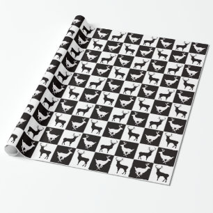 Cadeau Papier d'emballage silhouette de cerf noir et blan