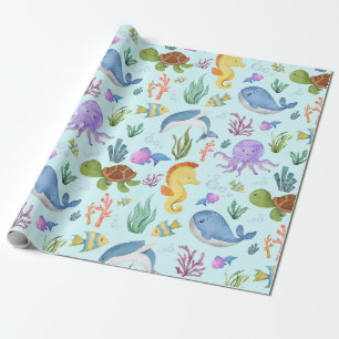 Cadeau Papier d'emballage sous-marin, créatures océanique