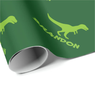 Cadeau Papier d'emballage T-rex dinosaure et nom d'enfant