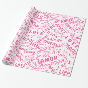 Cadeau Papier d'emballage texte amour multilingue Choisis