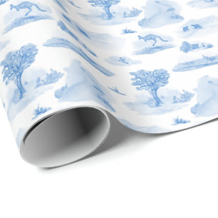 Cadeau Papier d'emballage Toile Animal Australien (Bleu)