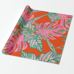 Cadeau Papier d'emballage topique feuille de palme et col