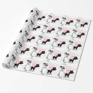 Cadeau Papier d'emballage Tour Eiffel Caniche Rose Paris