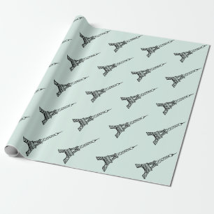 Cadeau Papier d'emballage Tour Eiffel Vert Menthe