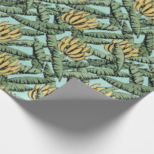 Cadeau Papier d'emballage tropical turquoise jaune feuill