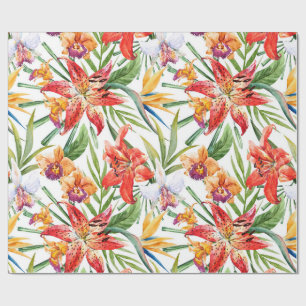 Cadeau papier d'emballage, tropiques (blancs)