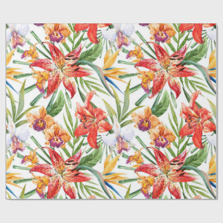 Cadeau papier d'emballage, tropiques (blancs)