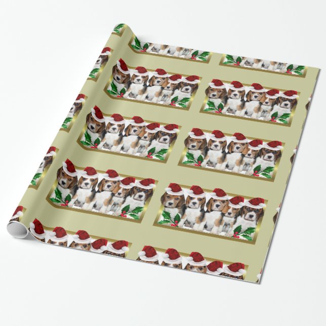 Cadeau Papier d'emballage vert de chiots de beagle de (Déroulé)
