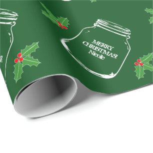 Cadeau Papier d'emballage vert de pot de maçon de Joyeux