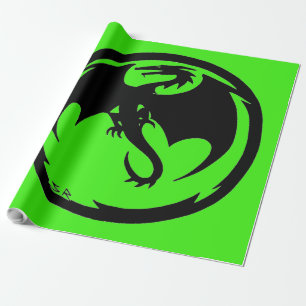Cadeau Papier d'emballage vert Dragon noir brillant grand