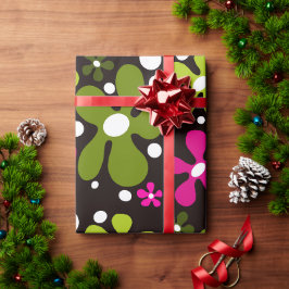 Cadeau Papier d'emballage vert et rose fleur funky