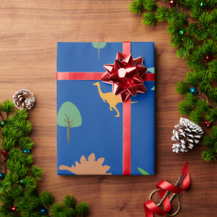 Cadeau Papier d'emballage vibrant Dino et arbres sur fond