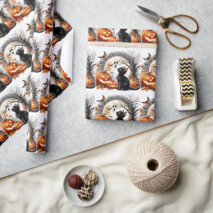 Cadeau Papier d'emballage Vintage Chat et Citrouille d'Ha