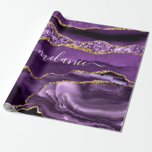 Cadeau Papier d'emballage violet et or personnalisé avec 