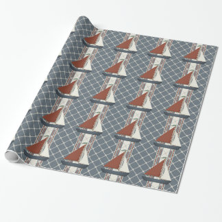Cadeau Papier d'emballage Voilier Rouge et Bleu
