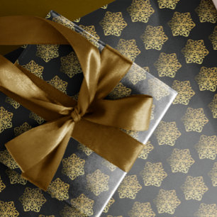 Cadeau Papier d'enneigement noir Gold Snowflakes
