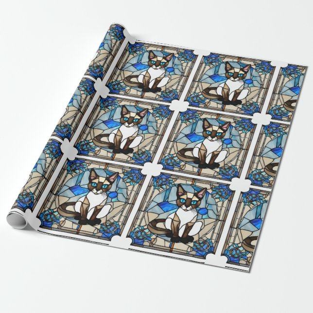 Cadeau Papier d'enrobage de chats en siamese en verre ten (Déroulé)