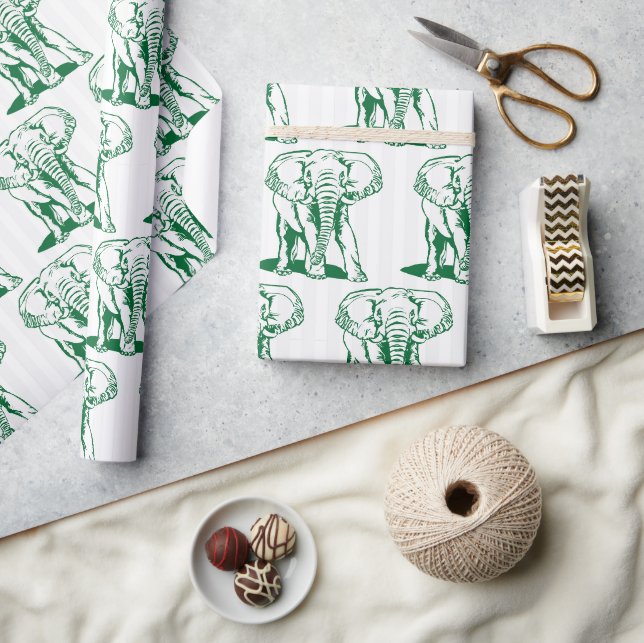 Cadeau Papier d'enrobage d'illustration d'éléphant vert (Artisanat)