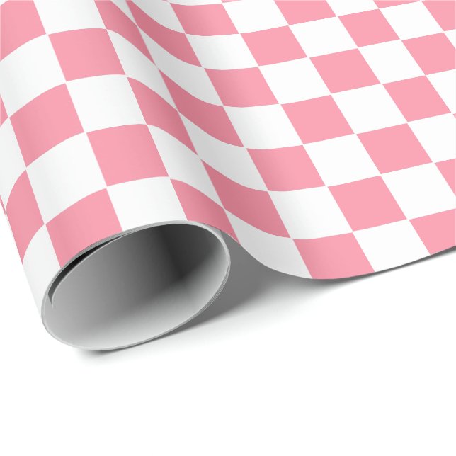 Cadeau Papier d'enveloppement À damiers rose et blanc (Coin rond)