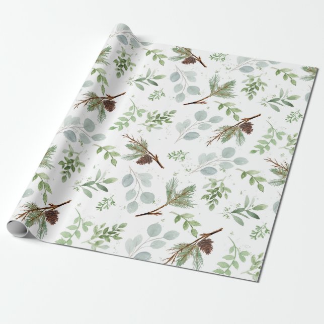 Cadeau Papier d'enveloppement à l'aquarelle de pin et d'E (Déroulé)