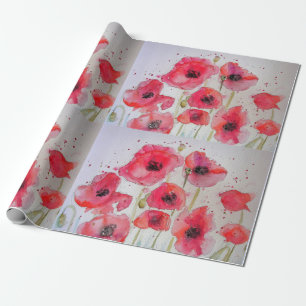 Cadeau Papier d'enveloppement à l'aquarelle du Red Poppy 