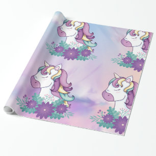 Cadeau Papier d'enveloppement à licorne arc-en-ciel