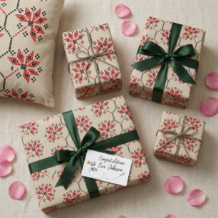 Cadeau Papier d'enveloppement à motifs floraux d'art popu