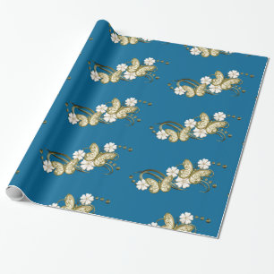 Cadeau Papier d'enveloppement à motifs floraux de papillo