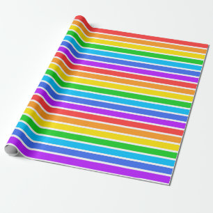 Cadeau Papier d'enveloppement arc-en-ciel et bandes blanc