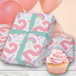 Cadeau Papier d'enveloppement arc-en-ciel rose 2e anniver