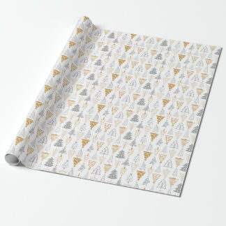 Cadeau Papier d'enveloppement Argent et Arbre de Noël Or