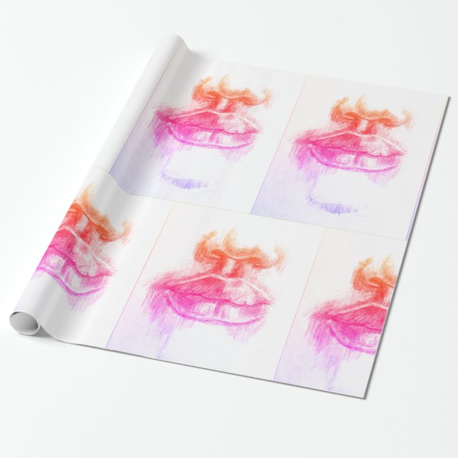 Cadeau Papier d'enveloppement au crayon de lèvres et de n (Déroulé)
