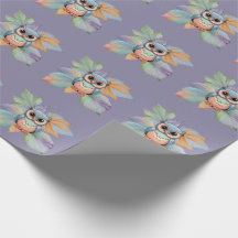 Papier d'enveloppement avec chouette et feuille de