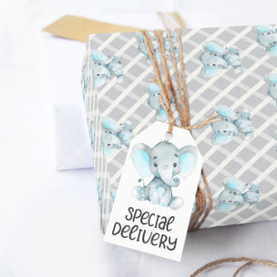 Cadeau Papier d'enveloppement Baby shower éléphant garçon