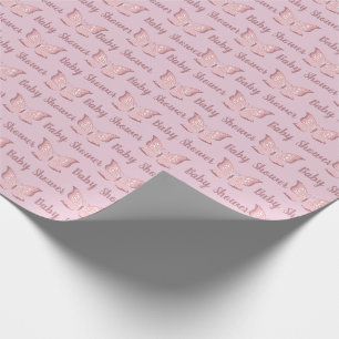 Cadeau Papier d'enveloppement Baby shower papillon rose é