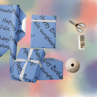 Cadeau Papier d'enveloppement bilingue bleu Joyeux annive