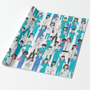 Cadeau Papier d'enveloppement blanc bleu Médicale personn