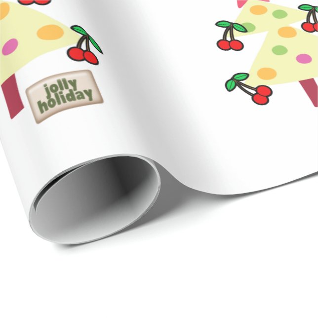 Cadeau Papier d'enveloppement blanc cerisier de Noël (Coin rond)
