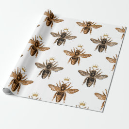 Cadeau Papier d'enveloppement blanc et or Queen Bee