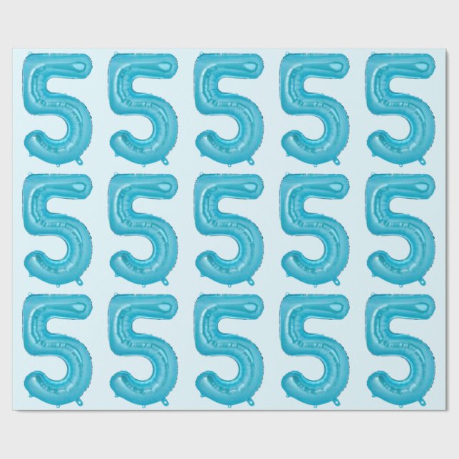 Cadeau Papier d'enveloppement bleu 5 ballons (Plat)