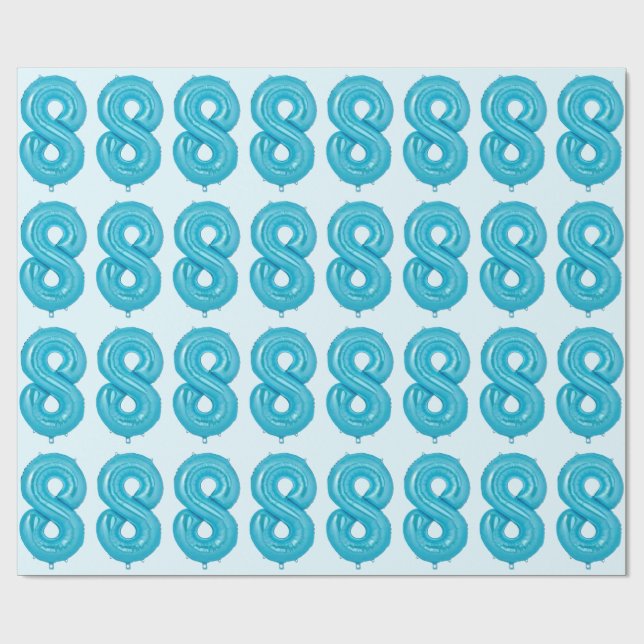Cadeau Papier d'enveloppement bleu 8 ballons (Plat)