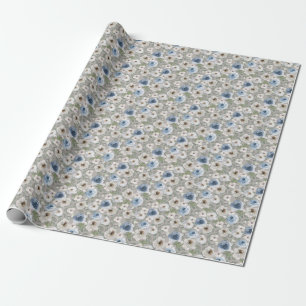 Cadeau Papier d'enveloppement bleu blanc Roses