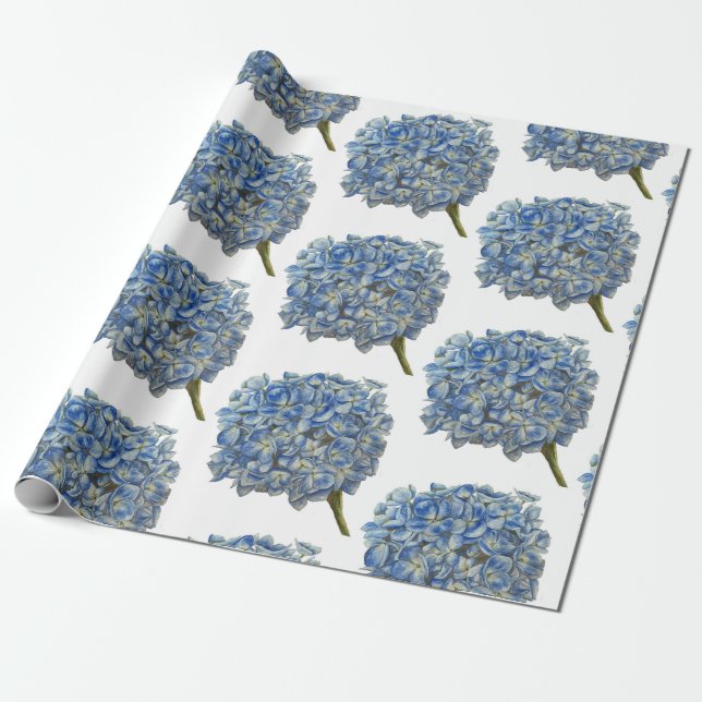 Cadeau Papier d'enveloppement bleu Hydrangea (Déroulé)
